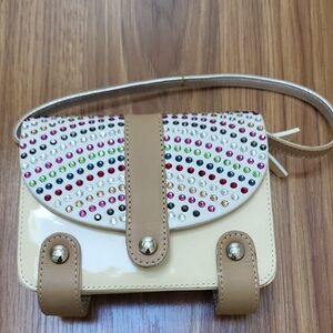 Giuseppe Zanotti Cream Patent Crossbody with Multicolor Crystal Studs